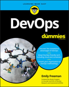 Cover of DevOps for Dummies by Emily Freeman, showing a group of skydivers