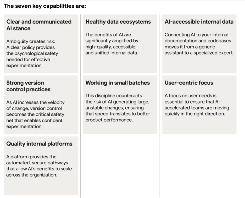seven ai capabilities from the DORA AI Capabilities Model
